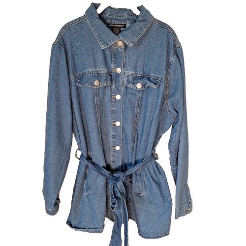 VETEMENTS Ashley Stewart camicia denim shacket giacca cravatta cintura donna taglia 18 20 lavoro