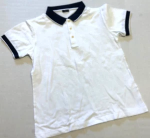 IL GUFO WHITE S/S POLO NECK BUTTONS NAVY COLLAR & BAND ON S/S/LOGO SZ. 12A - Picture 1 of 2