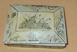 Heavy Small Faux Scrimshaw Trinket Box , Beatrice Whaleship - Picture 1 of 14