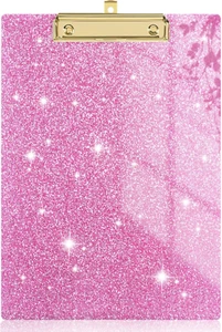 Acrylic Glitter Clipboard A4 Size 9 x 12.5 in Pink for School Office Use - Picture 1 of 7