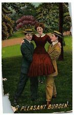 1912 Postcard A Pleasant Burden Soldiers Grove WI 2 Gentlemen & Lady Among Pines