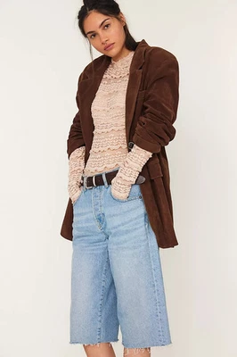 Free People Paper Cut Vegan Suede Blazer Single Breasted Oversized Brown Bear S - Image 1 of 4