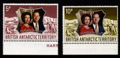 TERRITORIO ANTÁRTICO BRITÁNICO 1972 JUEGO DE BODA PLATA AMBOS MARCA DE AGUA INVERTIDA MNH Foto 1 de 2