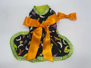 HANDMADE DOG DRESS HALLOWEEN WITCH HAT DRESS DOG HARNESS XSMALL w FREE HAIR BOW - Picture 1 of 4