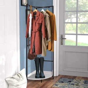 Entry Corner Hall Tree with Shoe Bench Entryway Metal Coat Rack Space-saving - Picture 1 of 13