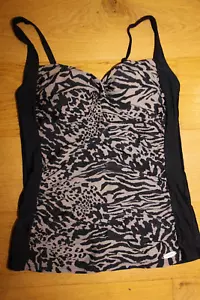PARTE SUPERIOR TANKINI TALLA 42 NEGRO BEIGE EFECTO PIEL ANIMAL ESPUMA DELANTERA - Imagen 1 de 2