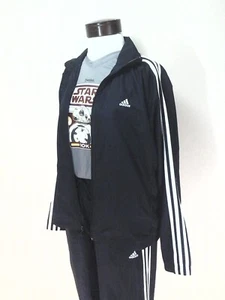 ADIDAS Track Suit Jacket w Pants Black White Sewn Logo Retro 2005 Women's L RARE - Picture 1 of 9
