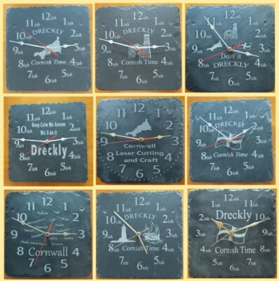 CORNWALL LASER CUTTING AND CRAFT Dreckly Slate Clock - Etched in Cornwall Cornish Gift - Various Designs