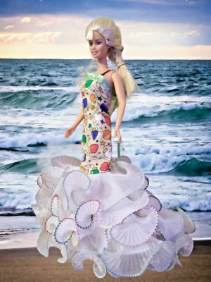 Christmas Lights Princess Ruffled Dress -Unique Handmade MultiColored Doll Dress - Image 1 of 4