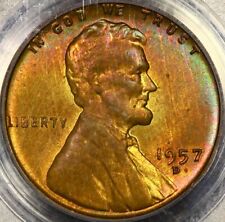 Rainbow Mint Set Toned PCGS MS64 RB 1957 D Lincoln Wheat Cent PQ Red Brown Color