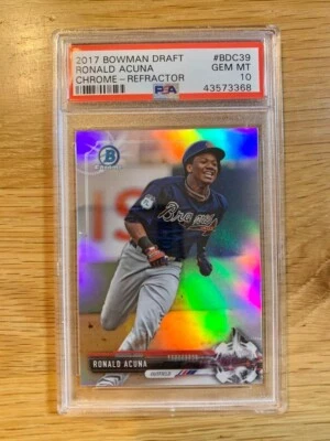 PSA 10 2017 Bowman Draft Ronald Acuna Jr. #BDC39 RC Chrome Refractor GEM MINT - Photo 1/4