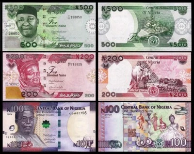 Nigeria 3 Pcs Set, 100 200 500 Naira 2024, UNC, P-New Date & Design - Image 1 of 4