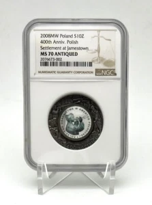 Moneda Polonia 2008 400 Aniversario Asentamiento en América del Norte VIRGINIA NGC PF70 - Imagen 1 de 7