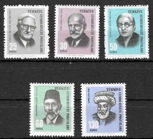 Stamps Turkey 1966 Cultural Celebrities set of 5 MNH SG2133-2137 - Picture 1 of 2
