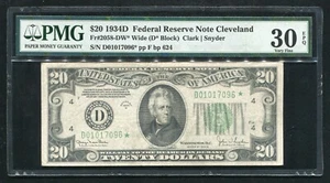 FR. 2058-DW* 1934-D $20 *STAR* FEDERAL RESERVE NOTE CLEVELAND, OH PMG VF-30EPQ - Picture 1 of 2