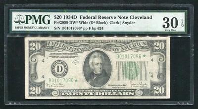 FR. 2058-DW* 1934-D $20 *STAR* FEDERAL RESERVE NOTE CLEVELAND, OH PMG VF-30EPQ - Image 1 of 2