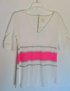 Neu mit Etikett Anthropologie Deletta weiß PINK SILBER strukturiertes Strickkleid Medium - Bild 1 von 3