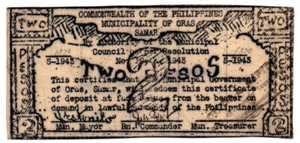 Philippines 1943 Oras Samar Municipality Note 2 Pesos SMR-576 Not Issued Rare - Picture 1 of 4