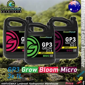 GreenPlanet GP3 Grow Bloom Micro 3x1L Hydroponics 3 Part Nutrient Green Planet - Picture 1 of 1
