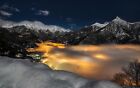 Anime alps mountains mist snow italy cityscape lights Play Gaming Mat Desk