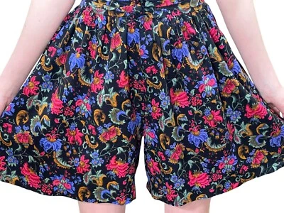 M De Colección Años 80 Culotte Mini Falda Alta Elastizada Cintura Pantalones Cortos Gitano Floral Rayón Bolsillos Foto 1 de 4