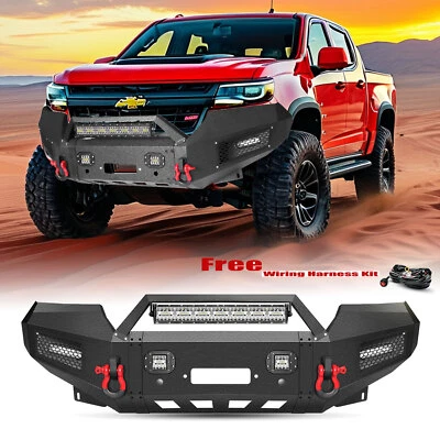Parachoques delantero de acero para Chevy Colorado 2015-2022 con placa de cabrestante y luces y cable Foto 1 de 4