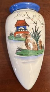 Gold Castle Chikusa Japan Wall Pocket Vase Vintage Asian PagodaScene HandPainted - Picture 1 of 6