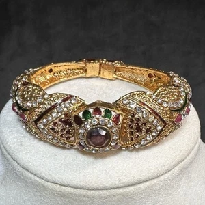 Bracciale India Bollywood Matrimonio Tono Oro Braccialetto Rosso e Bianco Strass - Foto 1 di 12