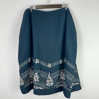 Falda Mujer Dressbarn 22W Azul Mezcla Lino Bordada Boho Resort Midi Cottage Foto 1 de 4