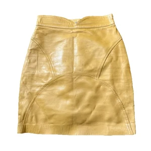 Falda Vintage Jean-Claude Jitrois Cuero Amarillo Talla 38 (8US) Hecha en Francia - Imagen 1 de 12