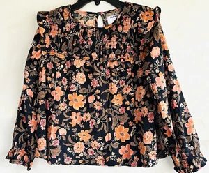 Old Navy Kid's black floral long sleeve shirt blouse size girls L 10-12 - Picture 1 of 3
