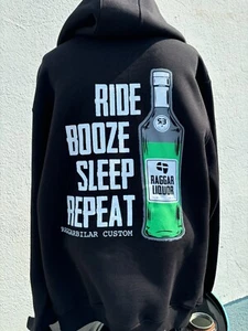 Raggarbilar Hoodie "Ride, Booze, Sleep, Repeat" Custom Bike Harley - Picture 1 of 6