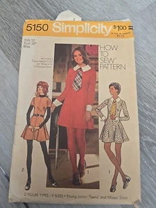 Vintage Simplicity tie and mini-dress with detachable collar/cuffs size 12 - Picture 1 of 4