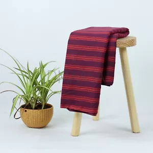 Red Striped Dabu Block Print Fabric Indian Cotton Light Weight Fabric 1 Yard - Picture 1 of 5