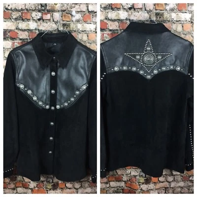 Cripple Creek Black Leather Suede Conch Country Western Shirt Jacket Vintage 90s - Image 1 of 4