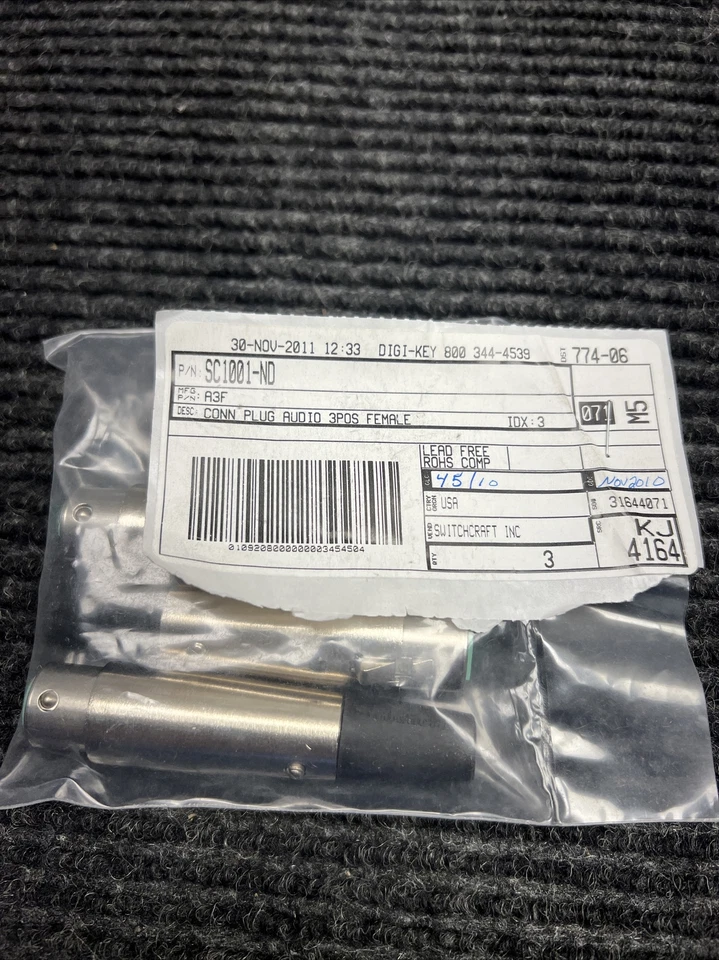 Nuevo Lote de 3 Switchcraft Conector Hembra 3 Pin Verde SC1001-ND Foto 1 de 4