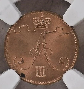 Coin 1 Penni 1893 NGC MS 63 RD Russia Alexandre III Finland Russia Finland - Picture 1 of 5