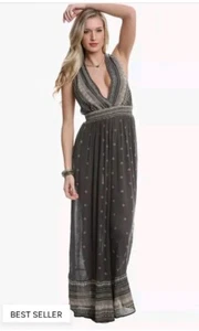 Free People Deep V Romper Jumpsuit Wide Leg Boho Beaded One Piece - Picture 1 of 5