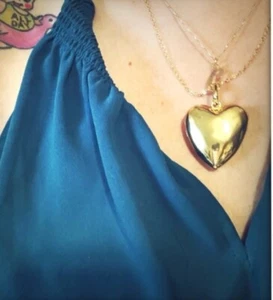 Handmade Large Gold Filled Puffy Heart Pendant Necklace , Dainty Necklace, New - Picture 1 of 6