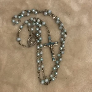 Vintage Rosary Blue Cross Used - Picture 1 of 5