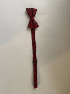 Men's Bow Tie Quality clip on adjustable neck band Plaid Pattern Color Red - Picture 1 of 6