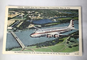 Carte postale ancienne en lin avion accessoire Capital Airlines (PCA) ~ non postée - Photo 1/5