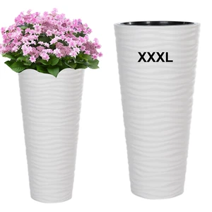 Blumenkübel Slim Rund Welle Extra Hoch Blumentopf weiß 3XL (H:79cm) Effekt 3D - Bild 1 von 6