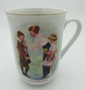 Norman Rockwell The First Day of School Coffee Tea Mug Gold Color Trim Education - Picture 1 of 8