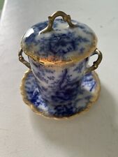 RARE Flow Blue Warwick Pansy Pattern, Condensed Milk Holder Antique