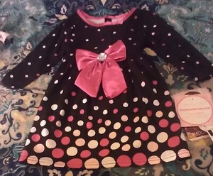 New with Tags Youngland Girls Polka Dot Black Long Sleeve Dress Size 4 Girly - Picture 1 of 2