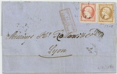 e11- Lebanon French Levant 1859 cover Rare PETIT CHIFFRES Beyrouth Paquebot Cover
