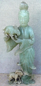 China Antique carved Jade Statue Figurine Woman with Sheep - Picture 1 of 12