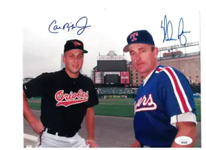Cal Ripken Jr. Orioles Nolan Ryan Rangers Signed 8x10 Photo JSA Certified - Picture 1 of 2
