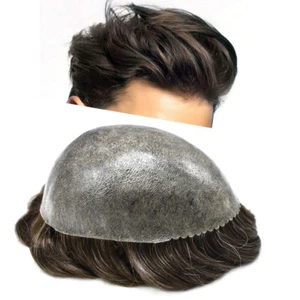 Men Human Hair Piece Replacement Systems Thin Skin Full Poly Toupee Hair Units - Picture 1 of 126